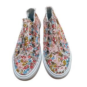 Blowfish Malibu US 7.5M slip on sneakers white pink blue floral print canvas